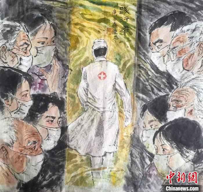 《最美践行者》 受访者供图  浙江台州“老宅男”:60多天为逆行者“画像”90多幅