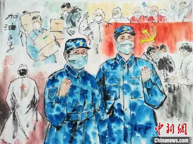 《加油》 受访者供图  浙江台州“老宅男”:60多天为逆行者“画像”90多幅